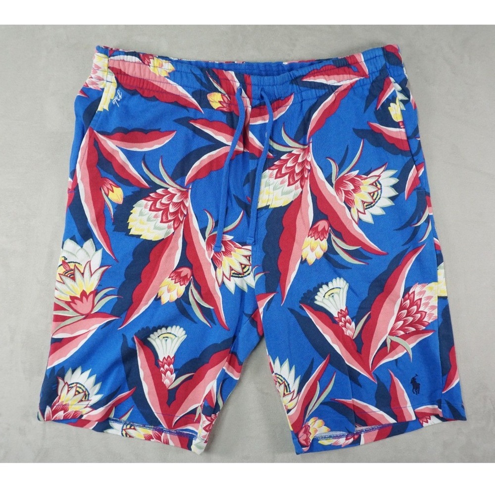 NEW Polo Ralph Lauren Blue Hawaiian Floral Spa Terry Sweat Shorts Mens L Classic